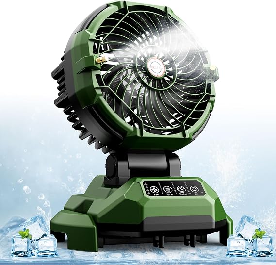 Lacoco Portable Misting Fan with 150 rotation, 30000mAh Rechargeable Battery Operated Fans, Outdoor Cooling Fan for Patio, BBQ, Worksite, Adjustable Base for 10-13in Bucket(No Bucket Included)