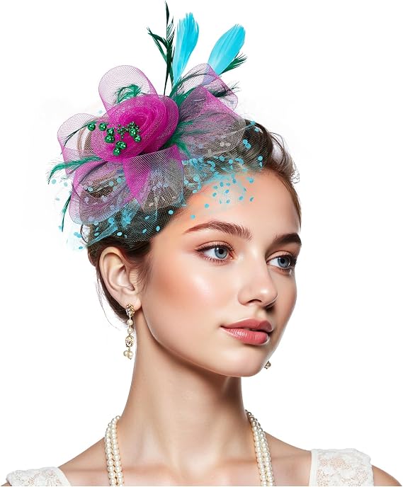 Zando Kentucky Fascinators Hats for Women Derby Tea Party Hat Flower Mesh Feathers Headband Headwear Hair Clip Girls