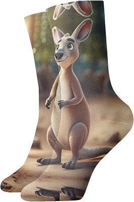 Funny Cartoon Kangaroo Zoo 2 Print Comfortable Breathable Crew Socks For Daily Walking Soft Breathable Long Socks Men Gift