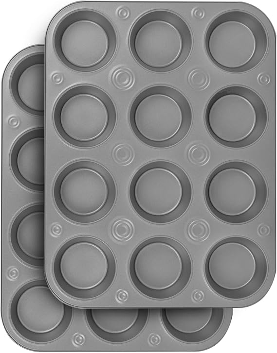 Baker Eze Nonstick 12-Cup Muffin Pan, Set of 2, Grey
