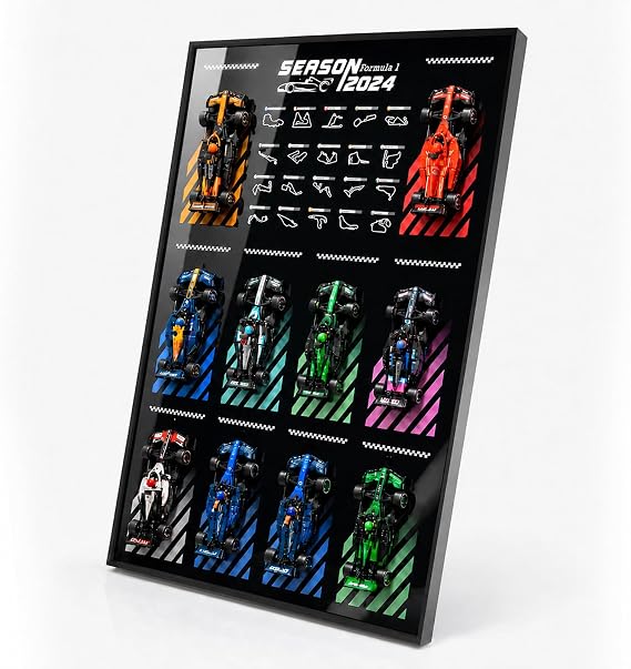Display Frame Compatible with Lego Speed Champions F1 10Cars 77242-77251, 50x80 cm Wall Mount Wall Board for Collection Rooms, Living Rooms and Offices (Excluding models)