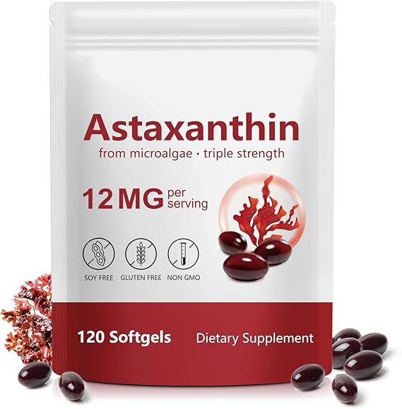 Astaxanthin Supplements 12mg, 120 Softgels, 4 Month Supply, Premium Astaxanthin Antioxidant Supplements with Antioxidant Activity, Supports Eye, Immune, Joint, Skin Health, Internal Circulation