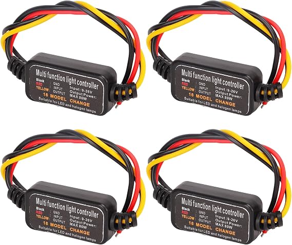 4Pcs Strobe Module, 80W DC 9-26V Flashing Brake Light Module, 16 Modes Strobe Controller, PC and ABS LED Flash Strobe Controller for Motorcycles, Cars, Trucks