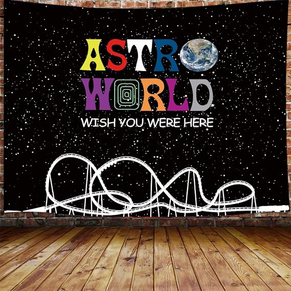 ASTROWORLD Tapestry, Travis Scott Poster Aesthetic Tapestry Wall Hanging for Kids Men Bedroom, Cool Funny Rock Hip Hop Beach Blanket College Dorm Home Decor (71" W X 60" H)