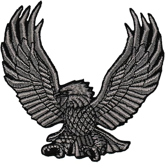 Adler Grau Eagle Aufnäher zum aufbügeln oder aufnähen Bügelbild Aufbügler für Kleidung gestickter Bügelpatch Applikation Vogel Biker Patch Größe 95 x 85 cm