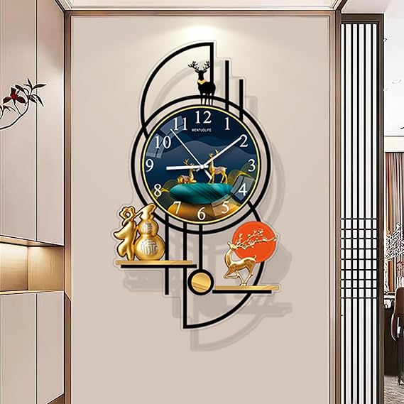 3D Round Wall Clock Silent Battery Operated, Mid Century Modern Metal Decorative Clock, Silent Non-Ticking for Living Room Bedroom Office(45x27cm)