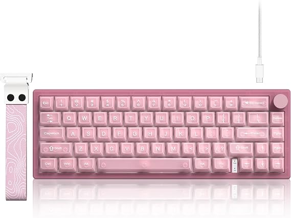 VK66 PRO 65% Mechanische Tastatur mit Kabel VIA Creamy Hot-Swap RGB mit Gasket Mount und durchsichtigen Tastenkappen Rosa