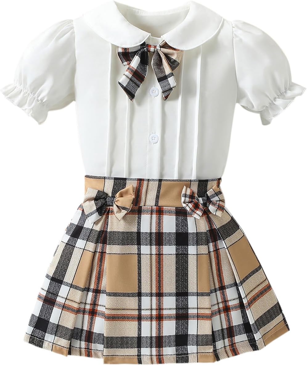 ChuYuKu 幼児 女の子 夏服 スクールユニフォーム セット プレッピースタイル ブラウス プリーツスカート 2ピース カジュアル デイリー ホリデー 服
