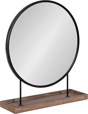 Kate and Laurel Maxfield Modern Tabletop Mirror, 18 x 22, Rustic Brown and Black, Decorative Accent Mirror with Metal Base