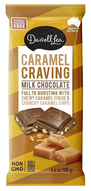 Darrell Lea Caramel Craving Premium Chocolate Bar, 100% Sustainably Sourced Cocoa, Non-GMO, Made in Australia, 6.4 Ounce