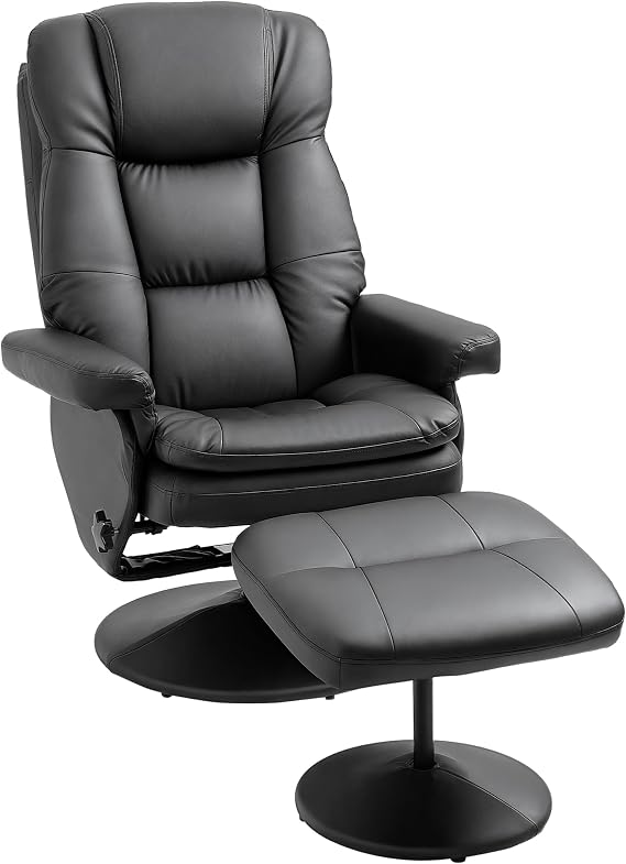 HOMCOM Swivel Recliner with Ottoman PU Leather Reclining Chair Black