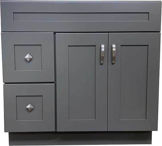 Grey Shaker Single-Sink Bathroom Vanity Base Cabinet 36" Wide x 21" Deep GS-V3621D