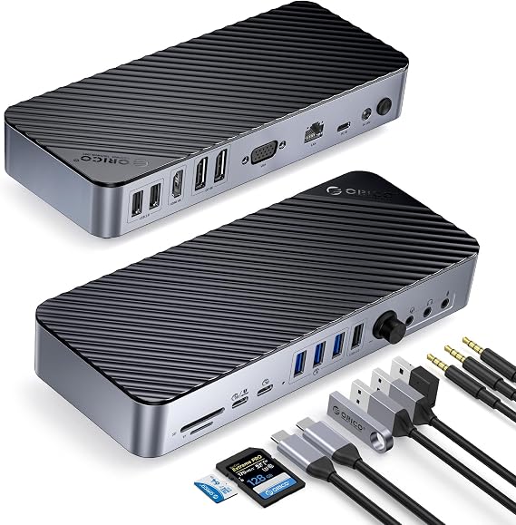 ORICO 20-in-1 Docking Station with 10Gbps USB-C, 4K HDMI, 4K DP, VGA, Audio, 10 Gbps USB-C and 5 Gbps USB-A Port, Multiple Display & Ethernet Support