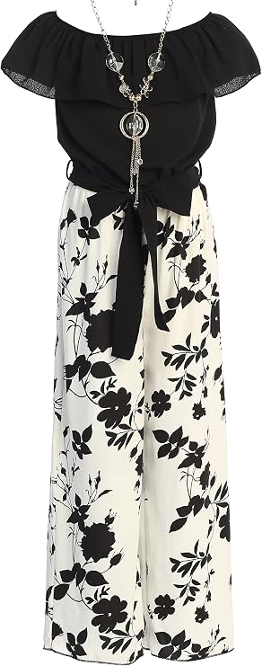 Little Girls Sleeveless Relax Fit Jumpsuit Chiffon Belt Floral Romper Jumpsuit