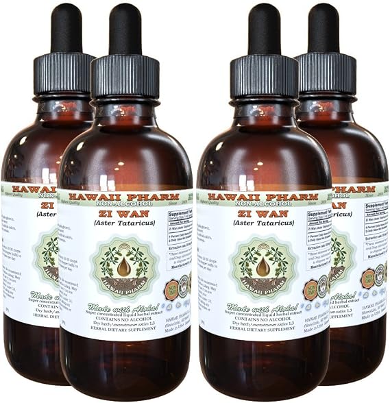 Hawaii Pharm Zi Wan Alcohol-Free Liquid Extract, Zi Wan, Purple Aster (Aster Tataricus) Root Glycerite Natural Herbal Supplement, USA 4x4 fl.oz