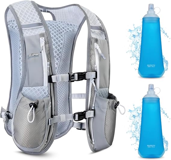 Running Vest Backpack - Lightweight Breathable Reflective Running Vest for Women & Men - Adjustable Straps of Hydration Vest Pack for Cycling & Running, Hiking Vest with 7 Pockets & 2 Water Bottles