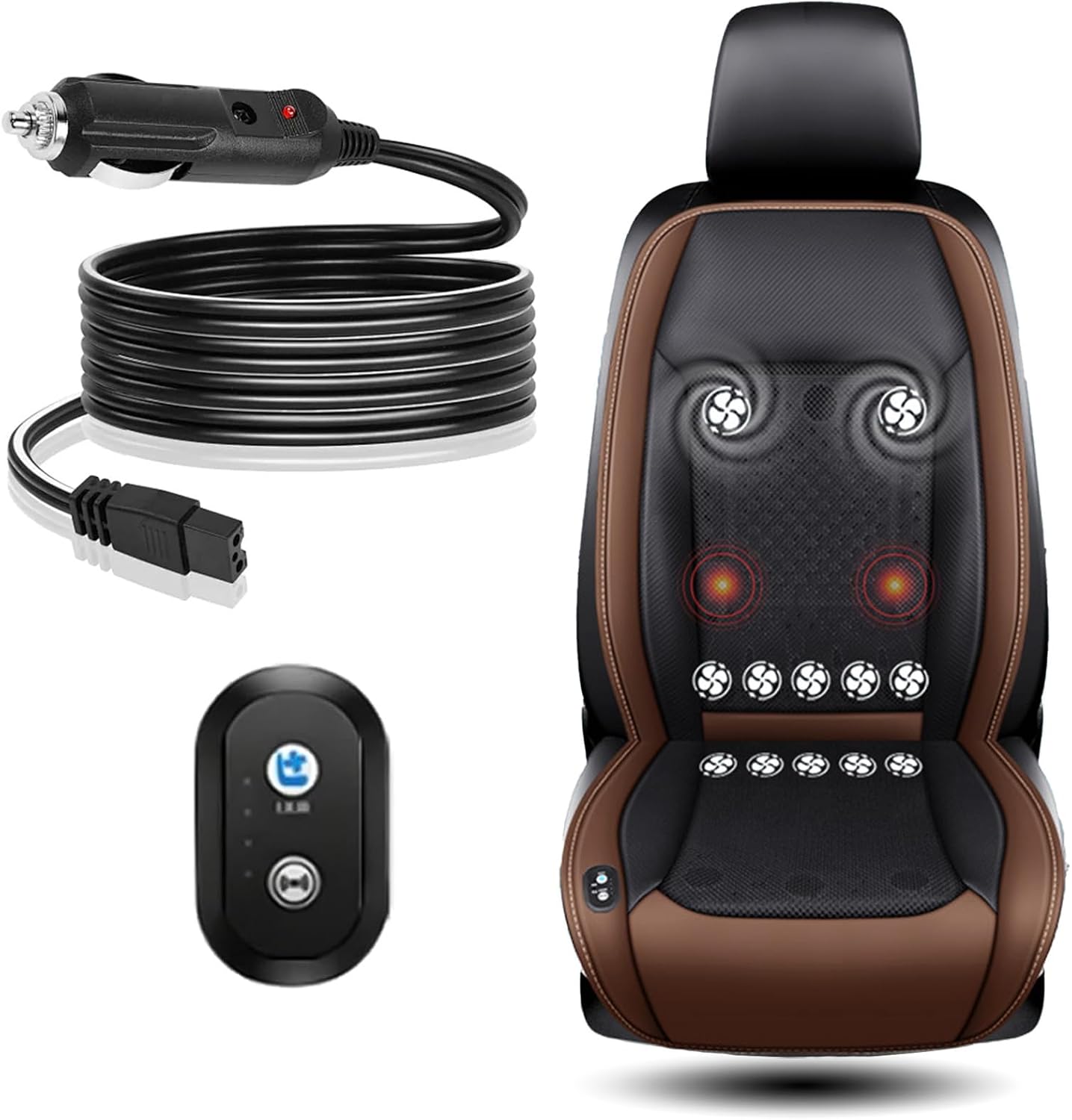 Icy Seat Car Cooling Cushion, Icy Seat – Car Cooling Cushion with 12 Powerful Fan, 12V-24V Cars Ventilated Seat Pad, Dual-Engine Back Vibration Massage, Automatic Start-Stop,for All Cars Coffee, 12V