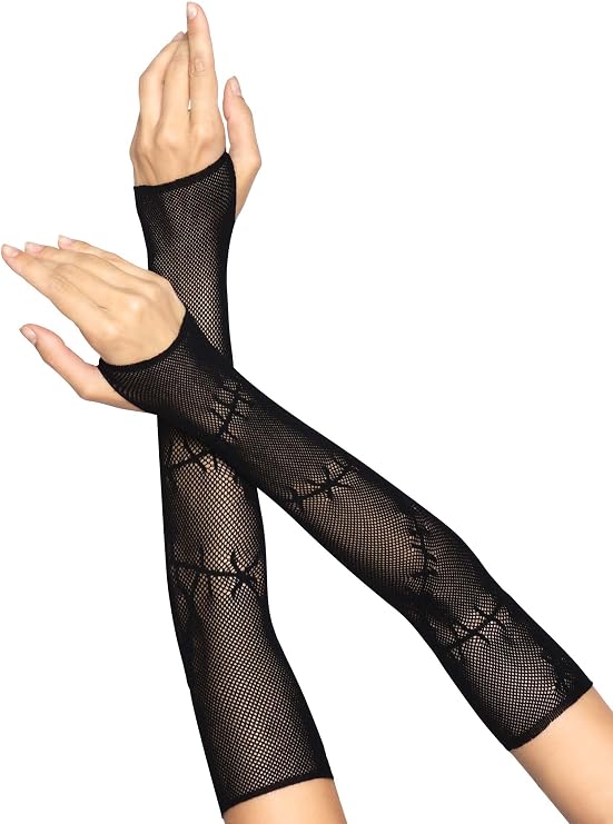 Leg Avenue Womens Stitched Up Fishnet Arm Warmers, Black