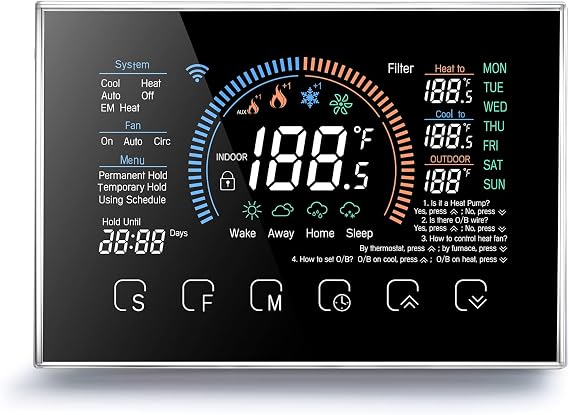 Thermostat, Smart Heat Pump Room Thermostat, Temperature Controller 4.8 Inch Color LCD Screen Programmable Touch Control/Mobile APP/Voice Control (Black)