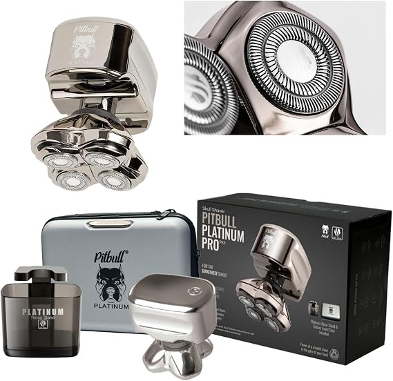 Skin Head Shaver Pitbull Platinum PRO PX5 Skull Shaver Pitbull Platinum Platinum Rinse Stand DX Case Included