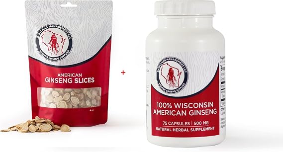 Dairyland American Ginseng Slices 4 oz and Capsules 75 ct Pack of Wisconsin Ginseng Direct from Farmer to Consumer