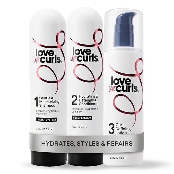 Love Ur Curls Curly Hair Products - Shampoo Conditioner and Curl Cream Set