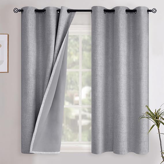 YoungsTex Grey Linen Blackout Curtains for Bedroom 38 X 45 Inch, Heat  Light Blocking Textured Drapes Thermal Insulated Blinds with Grommet Privacy for Living Room Farmhouse, 2 Panels