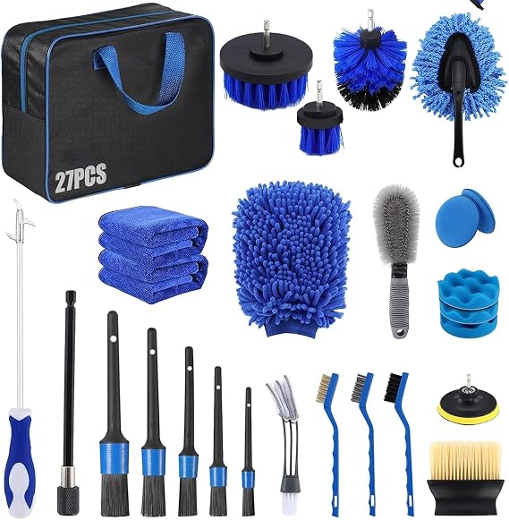 27Pcs Car Cleaning Kit, Pro ar Washing Kit Interior & Exterior With Bag, Car Detailing Kit for Car Motorcycle Bike Cleaning Interior, Exterior, Wheels, Dashboard, Vents, Car Care Gift Set