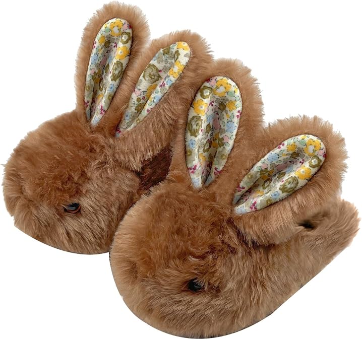 Bunny Slippers for Women Cute Plush Fluffy House Slippers Winter Warm Indoor Rabbit Fuzzy Furry Animal Slippers