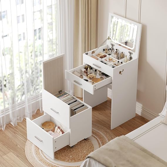 3 in 1 Vanity Desk with Flip Top Mirror, Compact Vanity