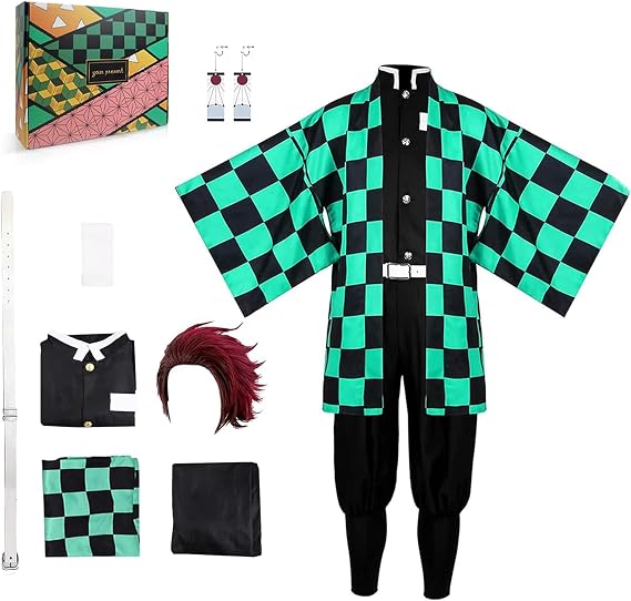 Anime Cosplay Costume Outfit Set with Wig (Green, XX-Large)
