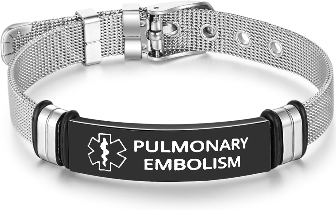 Pulmonary Embolism Awareness, Personalized Customized Medical Alert Stainless Steel ID Bracelets Engraved for Men Women,SOS Emergency Health Life Alert ID Engraved Stainless Steel Adjustable Jewelry