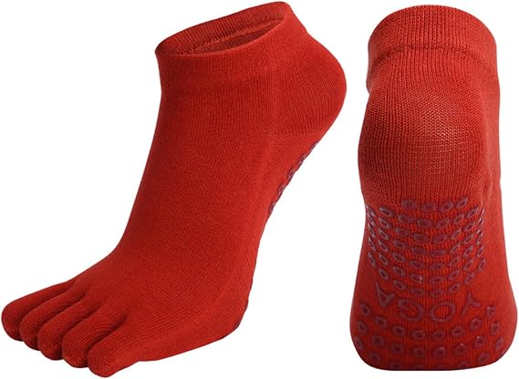 FEESHOW Pilates Grippy Socks with Grips for Women Yoga Non Slip Toe Socks for Ballet, Dance Workout