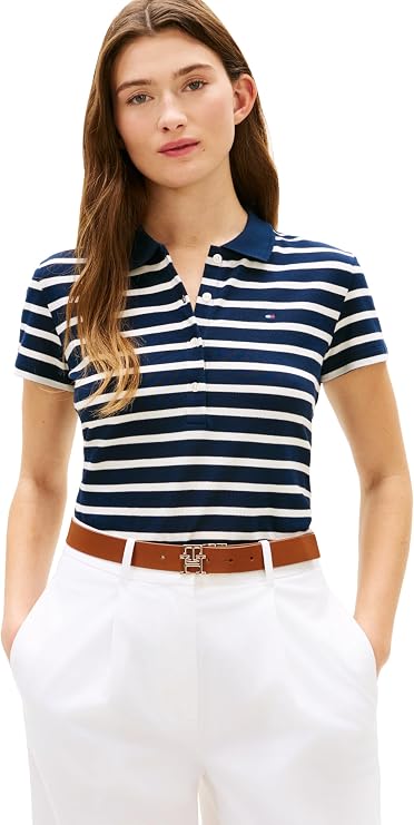 Tommy Hilfiger Women's Cotton Pique Short Sleeve Polo Shirt in Classic Fit with Stretch