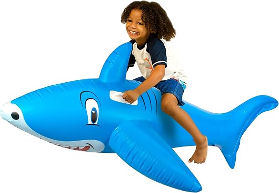 PoolCandy 6FT Shark Ride-On Pool Float Giant Inflatable Raft with Grab Handles, Heavy-Duty PVC, Fun Summer Water Toy for Kids & Adults at Beach or Lake