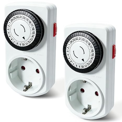 G-ELEK Mechanical Timer Socket Set of 2 24-Hour Program Analogue Timer Socket for Indoor Daily On/Off Cycle for Lights Lamps 30 Minute Switching Interval Timer