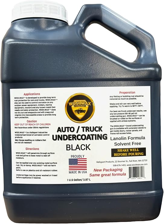 Woolwax 1-Gallon Jug. New Package. Same trusted formula. U.S.A. Made Lanolin Auto Truck Undercoating - Solvent Free - 2+ Year Corrosion Protection. Color: BLACK