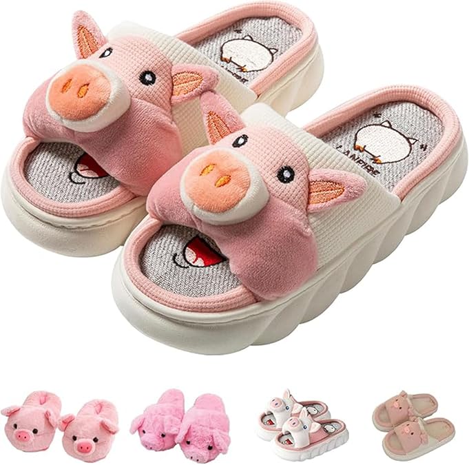 Pig Slippers, Cute Women's Cartoon Animal House Slippers, Pink, Size 5.5-6/7.5-8/9.5-10