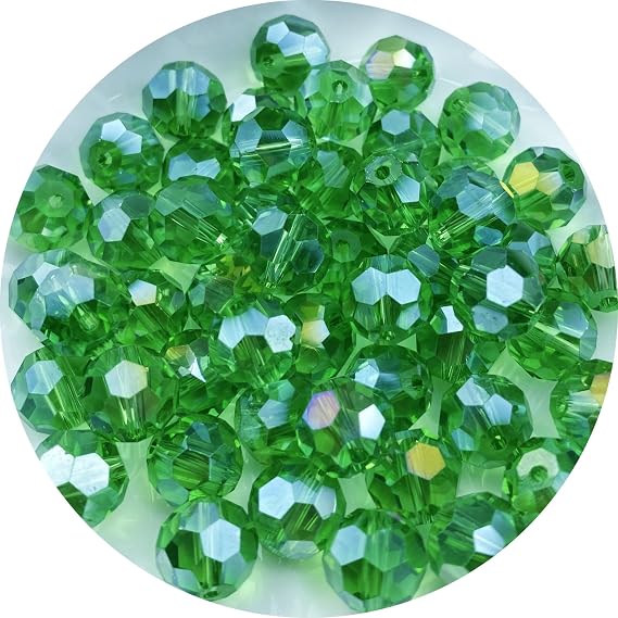 Crystal Glass Beads 100 Pieces 8mm Round Faceted Glass Spacer Beads for Jewelry Making Bracelet Earring Necklace DIY Craft Supplies(Green AB)