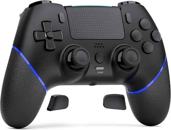 CHEREEKI Wireless Controller for PS4, Compatible with P-S4/Slim/Pro Bluetooth Gamepad Joystick PS4 Remote Control with Paddles Dual Vibration Turbo Six Axis Touch Panel Stereo Headphone Jack Black