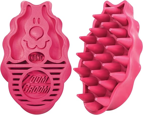 KONG - ZoomGroom - Dog Brush for Grooming and Shampooing - Red Brush for Large Dogs