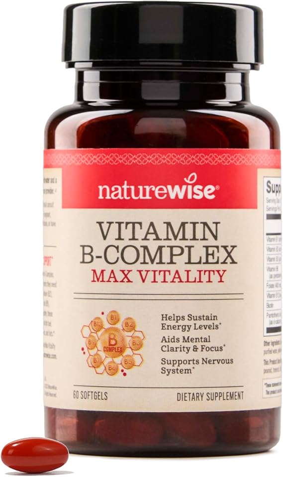 NatureWise Vitamin B Complex for Women and Men - with Folic Acid Biotin B1 B2 B3 B6 B12 - Support Cellular Energy & Mental Clarity - Gluten & Dairy Free - 60 Softgels[2-Month Supply]