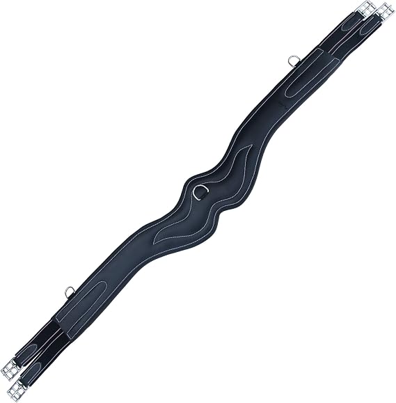 Anatomic Overlay Girth for Horse Fancy Stitching and Soft Calf or Real Sheep Skin Linning | Elite Quality Leather Girth with SS Roller Buckles and Elastic