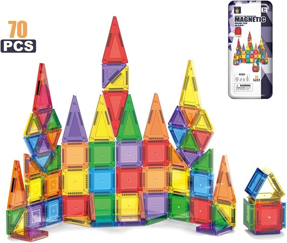 Solira Store - 70 Parça Mini Manyetik Blok Seti 3.75 cm Güçlü Mıknatıslı Renkli 3D Yapı Oyuncak STEM Eğitici Zeka Geliştirici
