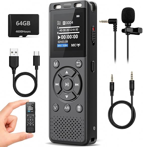 Tonfarb 64GB Digital Voice Recorder with Playback,Audio Recording Device