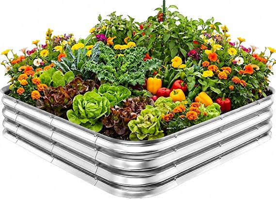 Square Raised Garden Bed for Vegetables & Herbs, Organized Garden Layout | 4x4 ft Growing Space,Productive Home Garden, Neat & Easy to Manage, 12" Deep, 0.8 mm Galvanized Steel, Open Bottom,Outdoor