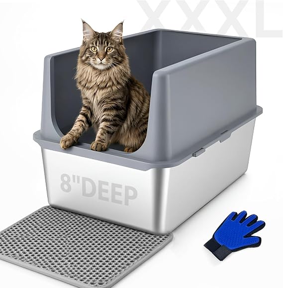 Stainless Steel Litter Box with Lid,Metal Cat Litter Box,23.5x15.5x16in