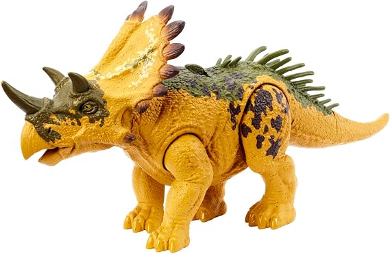 Mattel Jurassic World Wild Roar Dinosaur Toy with Sound & Attack Move, Regaliceratops Posable Action Figure Includes Digital Play, 11 inches Long