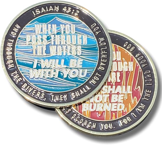 Bible Memory Verse Challenge Coin - Isaiah 43:2 I Will be with You.