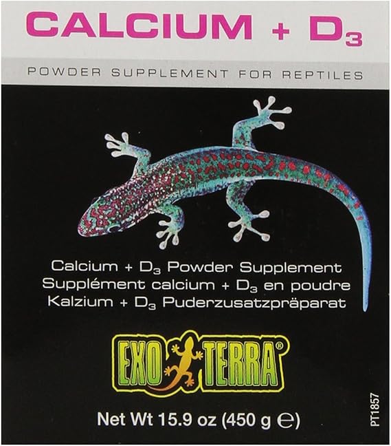 Exo Terra Calcium + D3 Powder, Ultra-fine, 15.9 oz. | Phosphorus Free Formula Boosts Bone Health & Calcium Absorption, Ideal for Insects, Fruits & Veggies